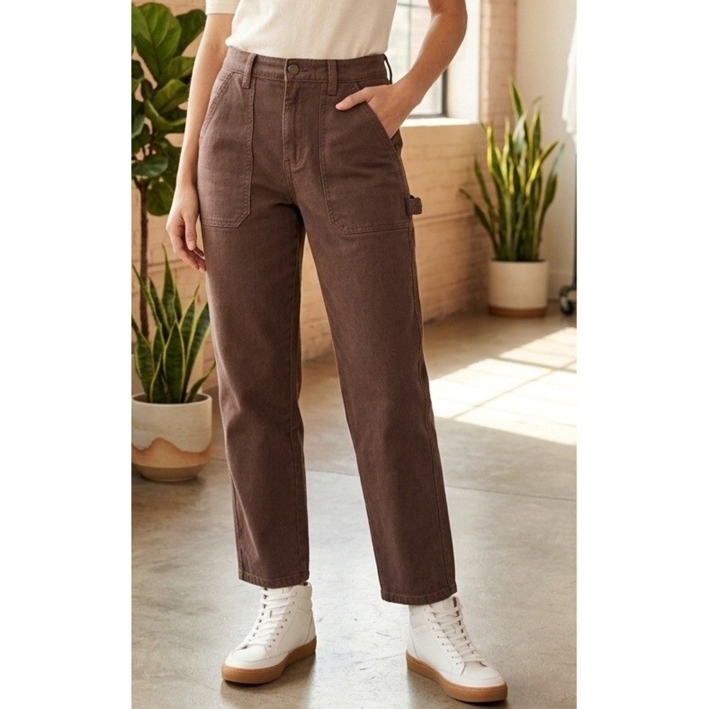JBD Just Black Denim Carpenter Jeans Women's 28 Brown Utility Straight Leg Pants